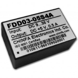 FDD03-05S4A, DC-DC, 2.5Вт, вход 9…36В, выход 5В/500мА, изоляция 1500В DC, remote on/off, корпус DIP24, 31.8х20.3х12.7мм, -40°С…+71°С