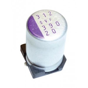 50SVF39M, Конденсатор алюминиевый  полимерный 39мкФ 50В ±20% (8 X 11.9мм) для поверхностного монтажа 0.025Ом 1200мА 1000час 125°С лента на катушке