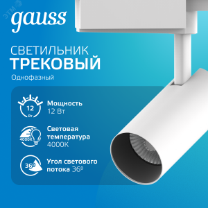 Светильник светодиодный трековый Track 12Вт 4000К IP20 1100лм 180-240В ДПО угол 36град. цилиндр 1ф бел. TR079