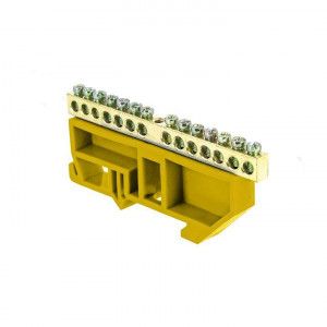 Шина нулевая N 6х9 14 отверстий желтый изолятор на DIN-рейку латунь PROxima sn0-63-14-dz