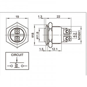 A16-A3 б/фикс, Кнопка антивандальная d16 3A 250B (2c) (ON)-OFF выпуклая