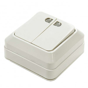 Выключатель 2-кл. ОП Bolleto 10А IP20 7123 накладной с подсветкой бел. ASD / 4680005959778