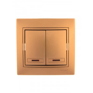 Выключатель 2-кл. СП Mira 10А IP20 с подсветкой со вставкой зол. метал. 701-1313-112