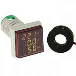 DMS-305, Цифровой LED многофункциональный измеритель AC 60-500В/2-100А/0-99Гц, AD16-22VAHZS, красный, установка на панель в отв d=22мм