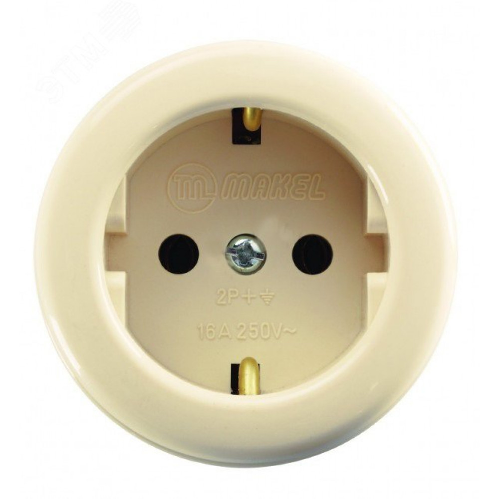 Изображение товара Розетка 1-м ОП 16А IP20 круглая с заземлителем кремовая 16011