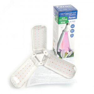 Лампа светодиодная LED 30вт Е27 для растений и рассады 3 лепестка трансформер 48444