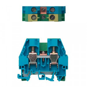 Клеммная сборка WKI 10 PEN/35, Клеммная сборка из 2 клемм: WKI10PE, WKI10N, тип фиксации провода: винтовой, номинальное сечение: 10 мм кв., 57A, 400V, цвет: синий/желто-зеленый, тип монтажа: DIN35