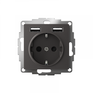 Розетка AtlasDesign 16А с 2-мя заряд. устройствами USB тип A+A 5В/2.4А 2х5В/1.2А механизм базальт SE ATN001430