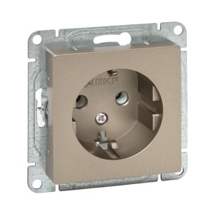 Механизм розетки, 16А, с заземлением, без шторок, шампань Эпика EKF UP1-SOC-110
