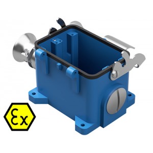 Закрытое основание разъема EX EX GUT GM48 M32 09IA Z3, Основание разъема на панель, закрытое, типоразмер 48B, взрывозащита, с уплотнителем, 1 кабельный ввод M25x1,5, с разгрузкой на изгиб, IP54, с боковым расположением, с одной защелкой, без защитной крышки, материал корпуса: цинковый сплав