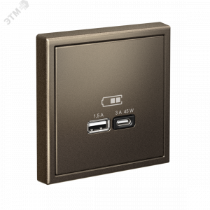 ARTGALLERY USB розетка A + тип-C 45Вт высокоскор.заряд. QC, PD, механизм, мокко GAL000629