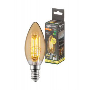 Лампа светодиодная «Винтаж» золотистая FС37, 7 Вт, 230 В, 2700 К, E14 (свеча) SQ0340-0347