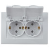 Розетка Plano 1-210-01 2х2P+E Schuko с крышкой шторками, 16А-250В, СУ, IP44, Plano, белый Б0048034