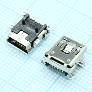 1734035-2, Разъем Mini USB, Тип B, USB 2.0, розетка угловая, 5 контактов, SMD
