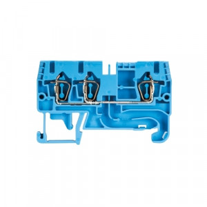 Проходная клемма WKFN 2,5 D1/2/35 BL, Проходная клемма, 3 точки подключения, тип фиксации провода: пружинный, номинальное сечение: 2,5 мм кв., 24A, 800V, ширина: 5 мм, цвет: синий, тип монтажа: DIN35