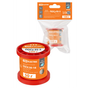 Припой ПОСу 95-5, проволока, ГОСТ 21931-76, 1 мм, 100 г, катушка, инд. упак., "Алмаз" SQ1025-1816