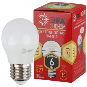 Лампочка светодиодная RED LINE ECO LED P45-6W-827-E27 E27 / Е27 6Вт шар теплый белый свет Б0020629
