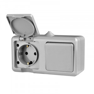 Блок ОП Dita (розетка 16А 250В с заземл. + 1-кл. выкл. 10А) IP54 сер. TKL-DT-V1RZ-C06-IP54