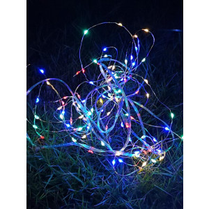 Гирлянда светодиодная "Разноцветные нити" 100LED 7м (4м+3м) мультиколор на солнечной батарее аккумулятор AA NI-MH 600мАч IP44 КОСМОС KOC_SOL196