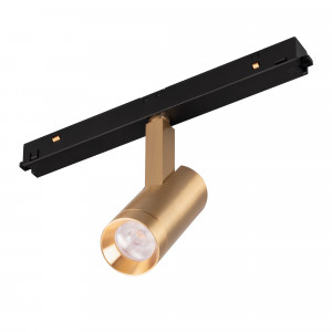 Светильник MAG-ORIENT-SPOT-R35-6W Warm3000 (GD, 24 deg, 48V) 040887, Светильник для магнитных треков MAG-ORIENT шириной 26 мм. Мощность 6 Вт, св. поток 555лм, 92 лм/Вт, теплый 3000 K, CRI>90, угол 24°, напряжение питания 48 В. Золотой фигурный корпус из металл, экран поликарбонат, степень защиты IP20.Размеры LxWxH 204x35x1