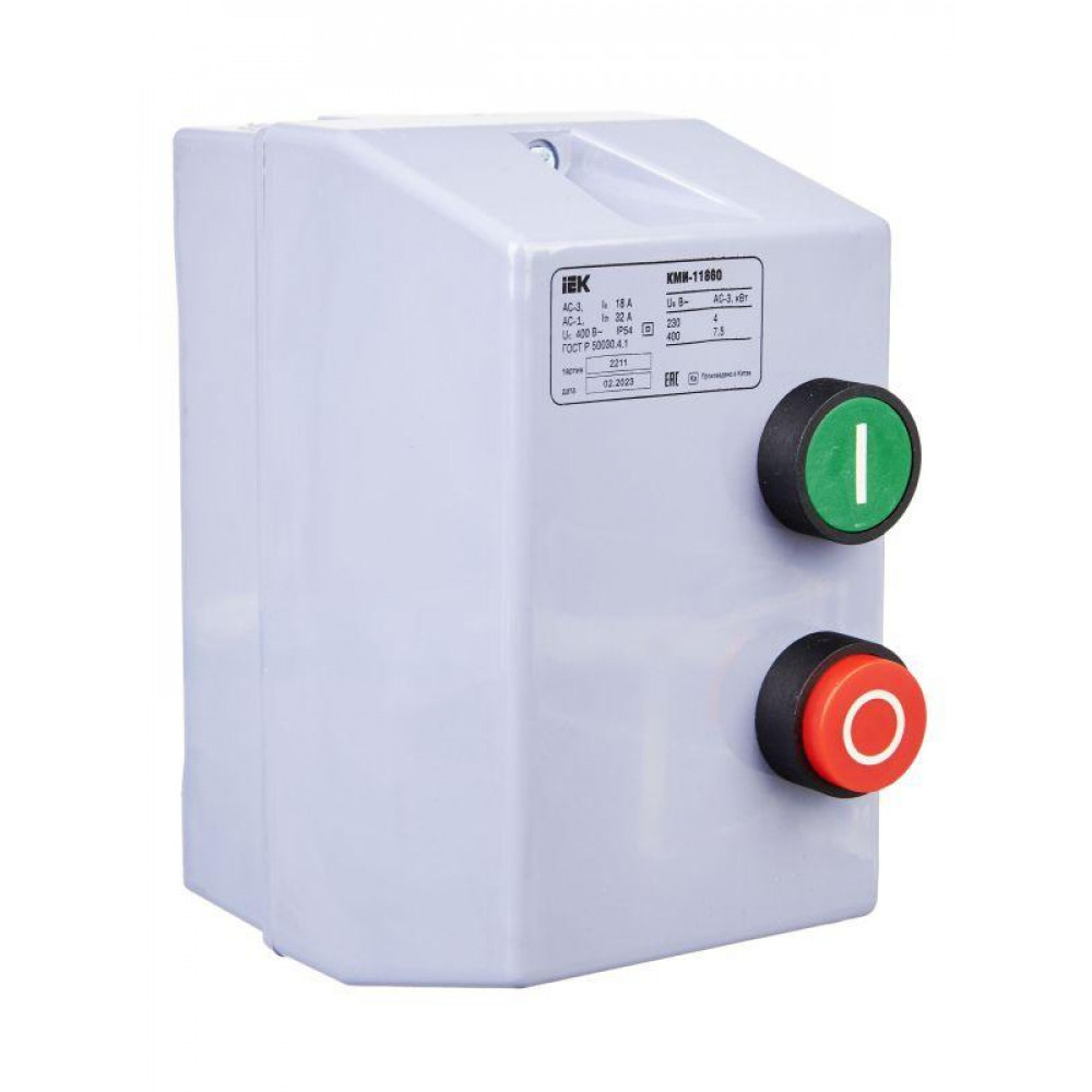 Изображение товара Контактор КМИ-11860 IEK 18А 380В AC3, IP54 для электродвигателей