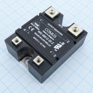 WG480-D25Z, Реле твердотельное для коммутации переменного тока 480В 25А, вход 3-32В DC 22мА, изоляция 4кВ, схема перехода через ноль, нормально открытое, встроенная снабберная цепь, -20...+80°C