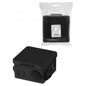 Распаячная коробка ОП 80х80х50мм, крышка, IP54, 7вх., черная, инд. штрихкод SQ1401-0912