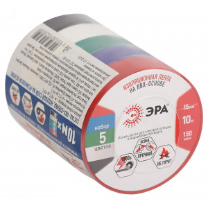 Изолента ПВХ 15ммх10м 5цветов (уп.5шт) C0038781
