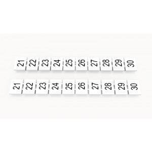 Маркировка (в кассетах) ZB8-10P-19-120Z(H), Кассета с маркировочными шильдиками, для клемм сечением 6 мм.кв., верхняя, 10 шильдиков, нанесенные символы: 21...30, с горизонтальным расположением, размер шильдика: 7,45 x 10,7 мм, цвет: белый
