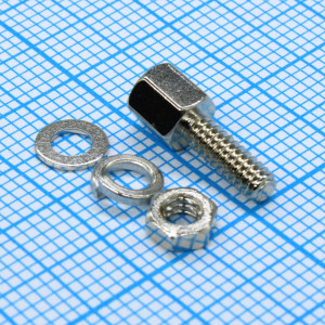 DS1045-01-1280-0480-4A, Комплект крепежа для D-SUB: винт шестигранный L=12.8мм, гайка, шайба, шайба-гровер / 1set
