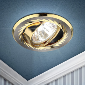 KL6A SN/G Светильник литой пов. с гравировкой по кругу MR16,12V/220V, 50W сатин никель/золото C0043674