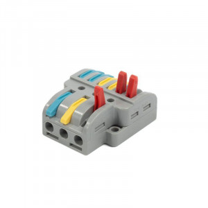 СМК 222-436, Клемма соединительная ответвительная 3 на 6 контактов, рычажный прижим проводов сечением 0.08-4мм2, с монтажным фланцем