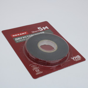 Лента клейкая двухсторонняя черная, на VHB акриловой основе, 12 мм х 5 м