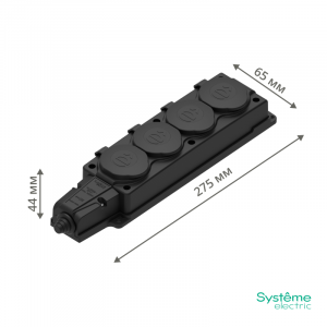 Колодка MultiSet 4х розетка 2К+З 16А/250В IP44 каучуковая черн. SE MST4104BK