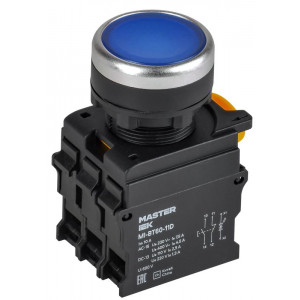 Кнопка с подсветкой d=22мм 1NO+1NC синяя MASTER IEK MI-BT60-11D-3-12-K07