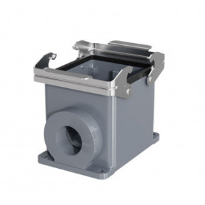 Закрытое основание разъема H32B-SM-2L-PG36, Основание разъема на панель, закрытое, типоразмер 32B, с уплотнителем, 1 отверстие с резьбой для кабельных вводов PG36, с двумя металлическими защелками, без защитной крышки, материал корпуса: алюминиевый сплав