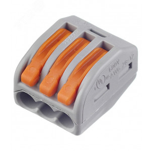 Клеммник 3х(0.08-2.5(4.0)) WAGO 222-413, Клемма универсальная серия 222 3 контакта