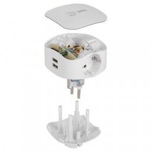 Разветвитель 3-м с заземл. 16А IP20 SP-3e-USB-2A 220В + 2хUSB 2000мА защ. шторки бел. Б0015243