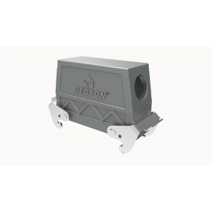 Крышка разъема D24B-SEH-2L-M40, Крышка разъема на кабель, типоразмер 24B, высокое исполнение, без уплотнителя, 1 отверстие с резьбой для кабельных вводов M40x1,5, с боковым расположением, с двумя защелками, материал корпуса: алюминиевый сплав