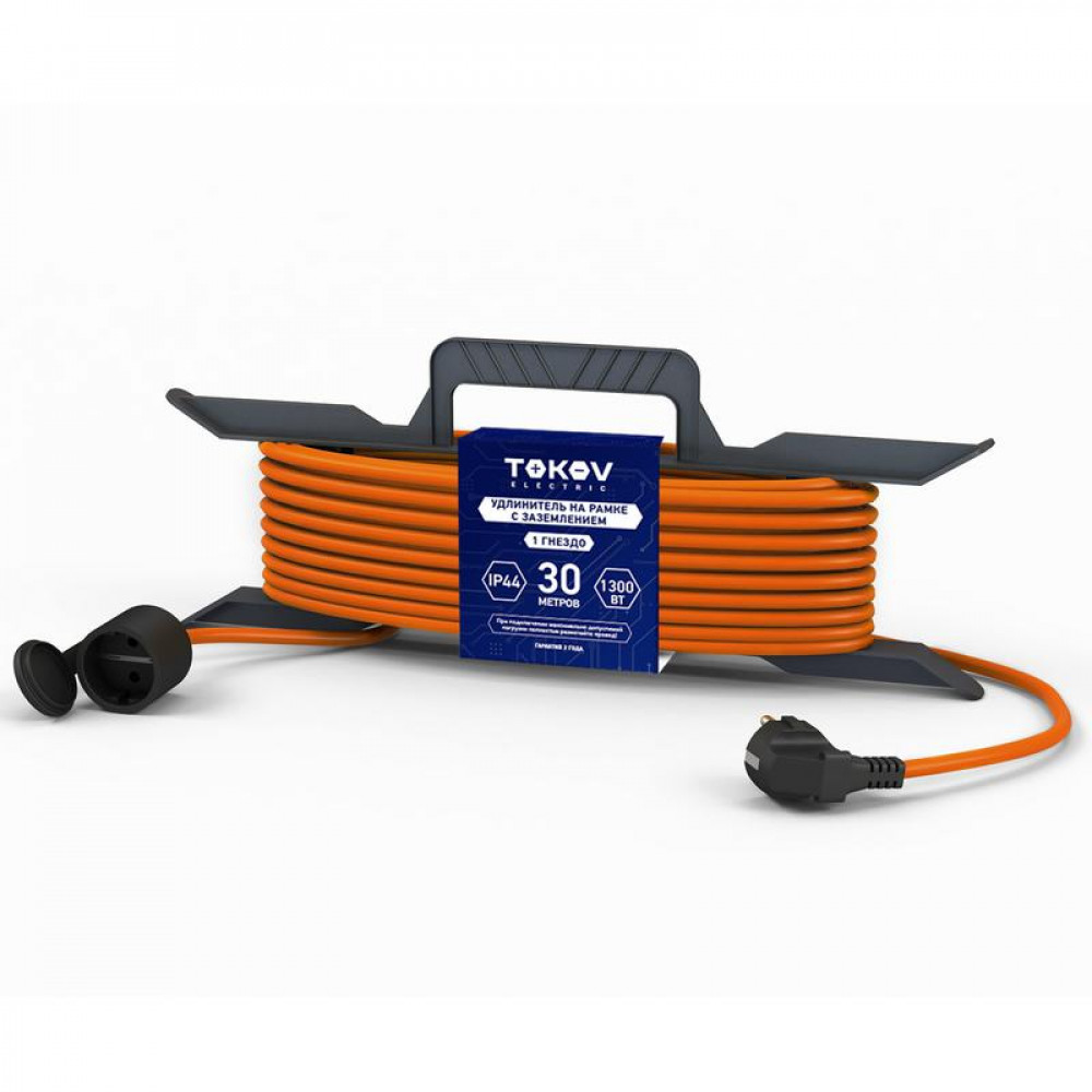 Изображение товара Удлинитель-шнур на рамке 30м IP44 с заземлением 6А черный TKE-SR30-075-Z