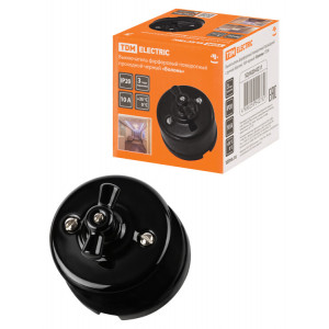 Выключатель фарфоровый поворотный проходной с ручкой (бантик) 10А черный «Болонь» SQ1820-0211