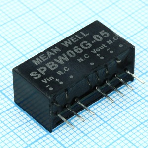 SPBW06G-05, Преобразователь DC/DC, 6Вт, Uвх=18…75В, Выход 5В/1200мА, изоляция 1500В DC, корпус SIP8 21.8х9.2х11.1мм, -40°С…+85°С