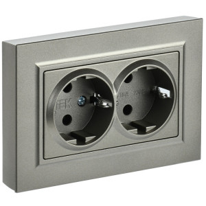 Розетка 2-м СП BRITE РСш12-3-БрШ 16А в сборе с заземл. защ. шторки шампань BR-R24-16-K37-F