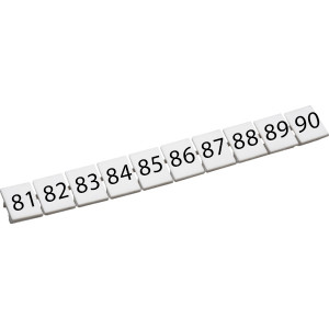 Маркировка для клемм CA509/K5/H/81-90, Маркировка для клемм шириной 5 мм, размер шильдика: 9,5*4,5 мм, 10 шильдиков, цвет: белый, нанесенные символы: 81-90 упаковка 100 шт.
