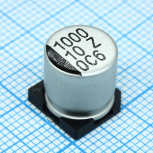 CZ010M1000RSG-1010, Конденсатор алюминиевый электролитический 1000мкФ 10В ±20% (10 X 10.5мм) для поверхностного монтажа 670мА 1000час 105°С лента на катушке