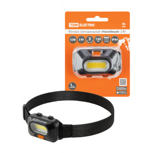 Фонарь светодиодный "Налобный" 2 Вт COB, 120 лм, бат. 3*AAA SQ0350-0072