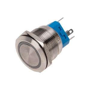 Кнопка антивандальная d22 12В(LED) Б/Фикс (5с) OFF-(ON) / ON-(OFF) подсв/синяя 36-3511
