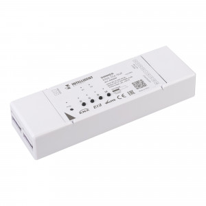 INTELLIGENT ARLIGHT Диммер KNX-104-SUF (12-36V, 4x5A) 025659, Универсальный диммер для светодиодной ленты стандарта KNX, для локальной установки. 4 канала управления. До 15 сцен, 3-х байтное управление RGB, последовательности, хромотерапия, и др. функции. питание / выход 12-36 В, 4х5А, 240-720 Вт.