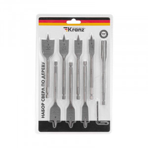 Набор сверл перовых по дереву 9 предметов: 14-16-18-20-22-25-30х152 мм, удлинитель, ключ угловой KR-91-0762