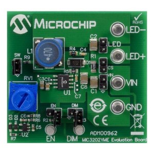ADM00962, Средства разработки схем светодиодного освещения  MIC3202 HB LED Driver Evaluation Board